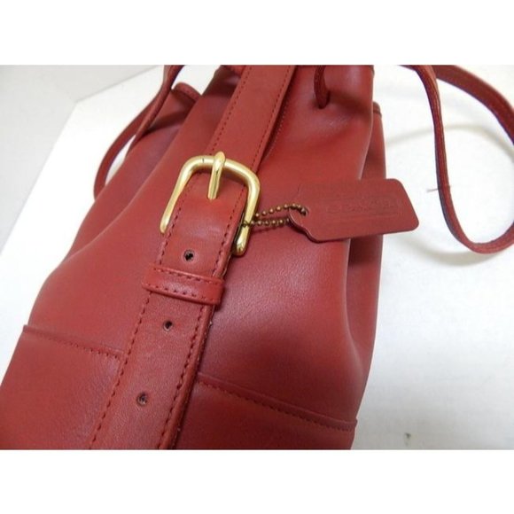 Sold on ALLAMODA .shop - COACH Vintage Red Leather Drawstring Backpack - Picture 6 of 12
